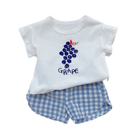 Load image into Gallery viewer, 2 Pieces Set Baby Girls Boys Letters Fruit Print T-Shirts And Checked Shorts Wholesale 22051743
