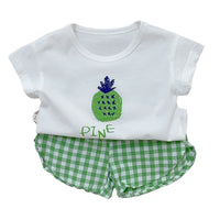 Load image into Gallery viewer, 2 Pieces Set Baby Girls Boys Letters Fruit Print T-Shirts And Checked Shorts Wholesale 22051743
