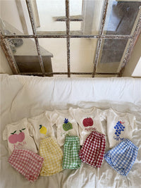 Load image into Gallery viewer, 2 Pieces Set Baby Girls Boys Letters Fruit Print T-Shirts And Checked Shorts Wholesale 22051743
