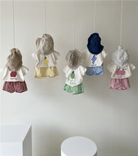 Load image into Gallery viewer, 2 Pieces Set Baby Girls Boys Letters Fruit Print T-Shirts And Checked Shorts Wholesale 22051743
