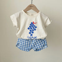Load image into Gallery viewer, 2 Pieces Set Baby Girls Boys Letters Fruit Print T-Shirts And Checked Shorts Wholesale 22051743
