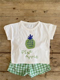 Load image into Gallery viewer, 2 Pieces Set Baby Girls Boys Letters Fruit Print T-Shirts And Checked Shorts Wholesale 22051743

