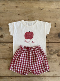 Load image into Gallery viewer, 2 Pieces Set Baby Girls Boys Letters Fruit Print T-Shirts And Checked Shorts Wholesale 22051743
