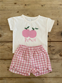 Load image into Gallery viewer, 2 Pieces Set Baby Girls Boys Letters Fruit Print T-Shirts And Checked Shorts Wholesale 22051743
