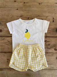 Load image into Gallery viewer, 2 Pieces Set Baby Girls Boys Letters Fruit Print T-Shirts And Checked Shorts Wholesale 22051743
