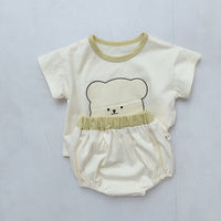 Load image into Gallery viewer, 2 Pieces Set Baby Girls Boys Cartoon Print T-Shirts And Color-blocking Shorts Wholesale 22051747
