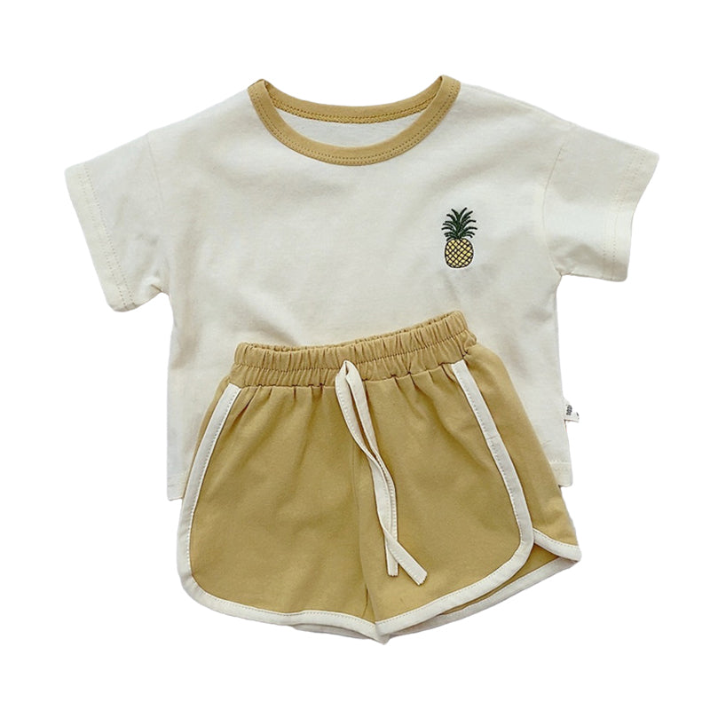 2 Pieces Set Baby Unisex Cartoon Embroidered T-Shirts And Solid Color Shorts Wholesale 22051766