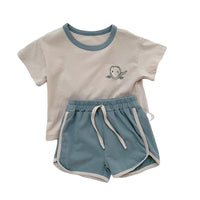 Load image into Gallery viewer, 2 Pieces Set Baby Unisex Cartoon Embroidered T-Shirts And Solid Color Shorts Wholesale 22051766

