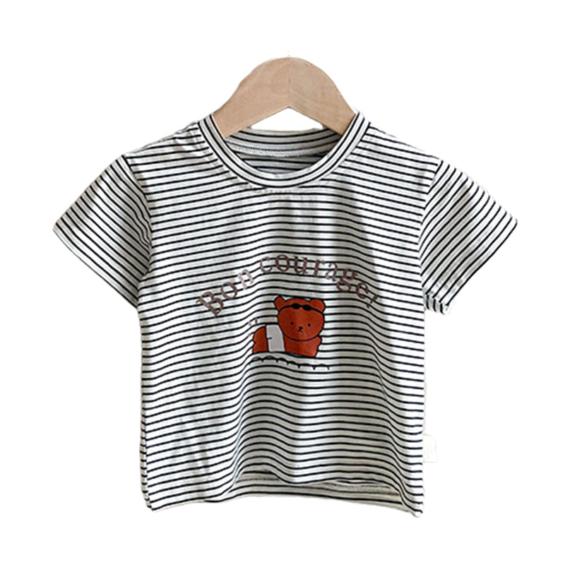 Baby Unisex Striped Cartoon Print T-Shirts Wholesale 22051771