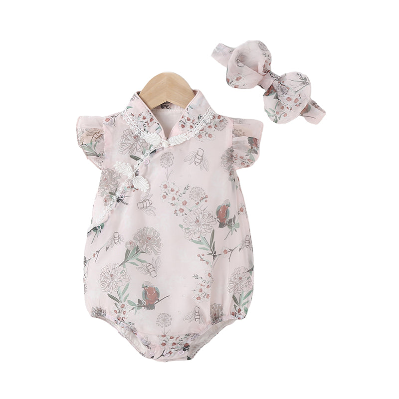 Baby Girls Flower Animals Print Rompers Wholesale 22051780