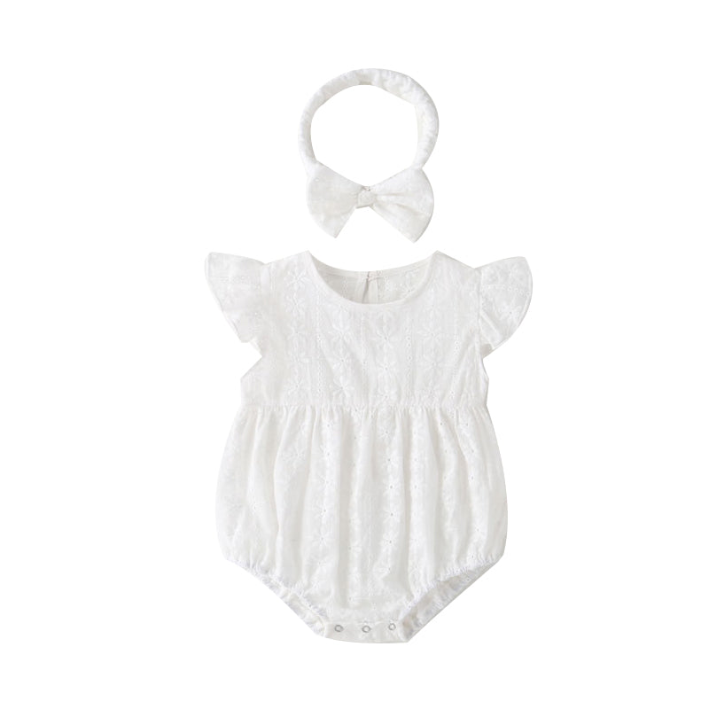 Baby Girls Solid Color Lace Rompers Wholesale 22051782