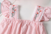 Load image into Gallery viewer, Baby Girls Flower Checked Bow Embroidered Print Rompers Headwear Wholesale 22051786
