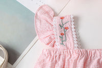 Load image into Gallery viewer, Baby Girls Flower Checked Bow Embroidered Print Rompers Headwear Wholesale 22051786
