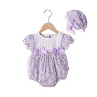 Load image into Gallery viewer, Baby Girls Flower Bow Print Rompers Hats Wholesale 22051787
