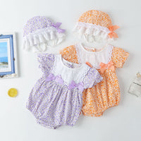 Load image into Gallery viewer, Baby Girls Flower Bow Print Rompers Hats Wholesale 22051787
