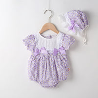 Load image into Gallery viewer, Baby Girls Flower Bow Print Rompers Hats Wholesale 22051787
