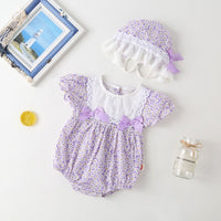 Load image into Gallery viewer, Baby Girls Flower Bow Print Rompers Hats Wholesale 22051787
