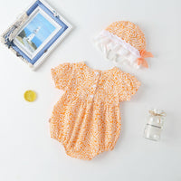 Load image into Gallery viewer, Baby Girls Flower Bow Print Rompers Hats Wholesale 22051787
