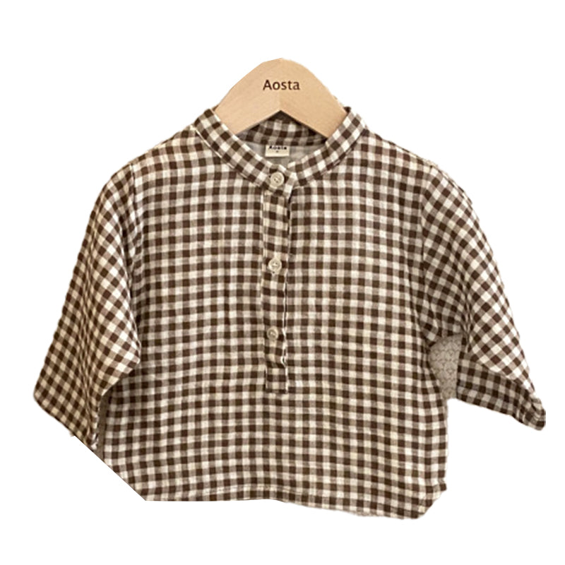 Baby Kid Unisex Solid Color Checked Print Tops Wholesale 22051788