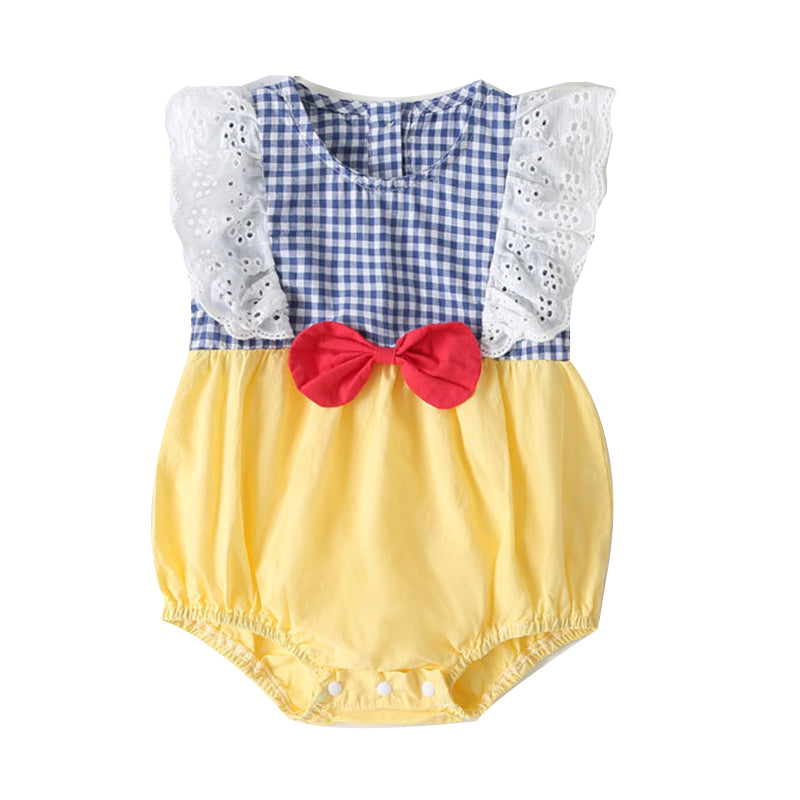 Baby Girls Color-blocking Checked Bow Print Rompers Wholesale 22051789
