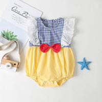Load image into Gallery viewer, Baby Girls Color-blocking Checked Bow Print Rompers Wholesale 22051789
