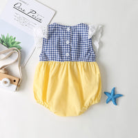 Load image into Gallery viewer, Baby Girls Color-blocking Checked Bow Print Rompers Wholesale 22051789
