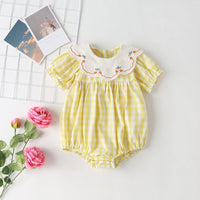 Load image into Gallery viewer, Baby Girls Checked Embroidered Print Rompers Wholesale 22051791
