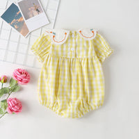 Load image into Gallery viewer, Baby Girls Checked Embroidered Print Rompers Wholesale 22051791
