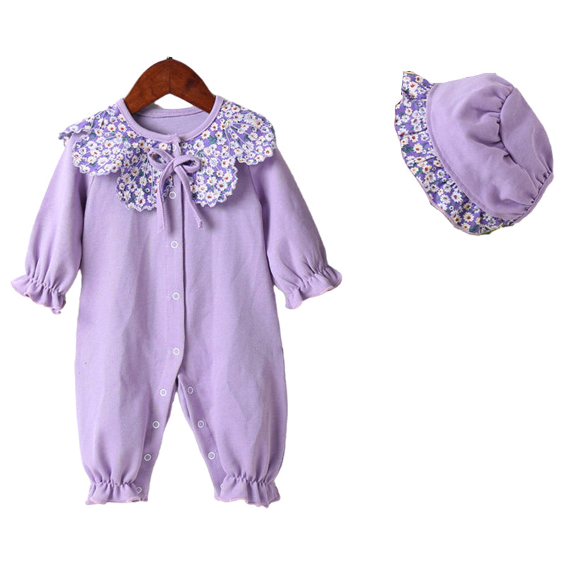 Baby Girls Flower Print Jumpsuits Hats Wholesale 22051794