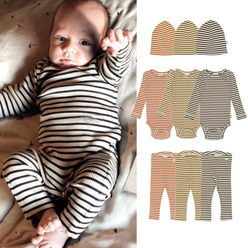 2 Pieces Set Baby Unisex Striped Rompers And Pants Wholesale 220518160