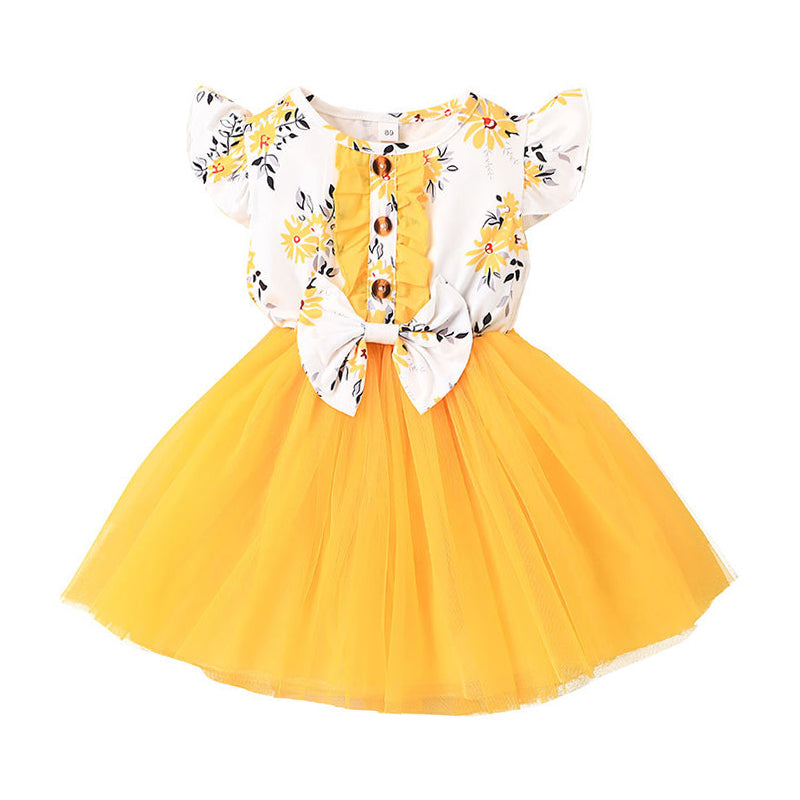 Baby Kid Girls Flower Bow Print Dresses Wholesale 220518172