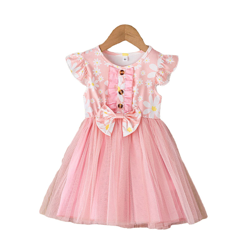 Baby Kid Girls Flower Bow Print Dresses Wholesale 220518172