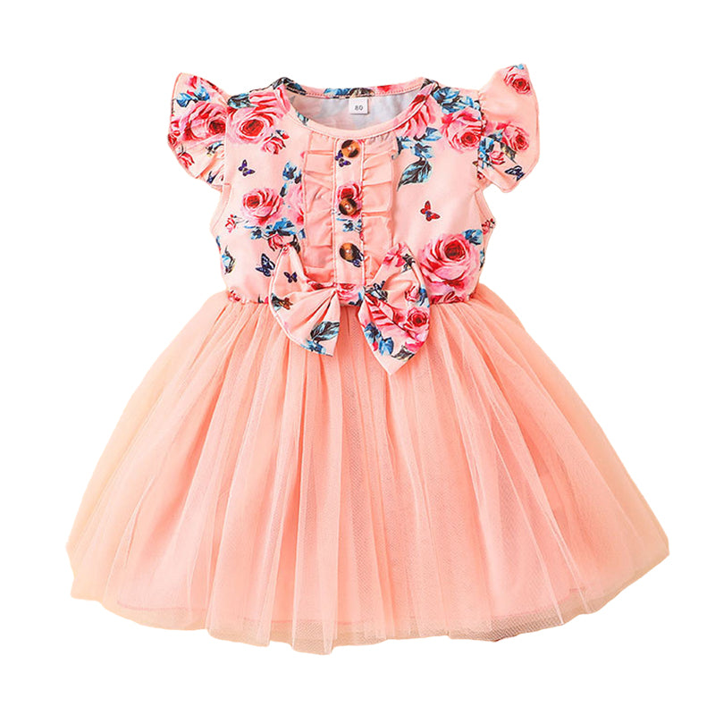 Baby Kid Girls Flower Bow Print Dresses Wholesale 220518172