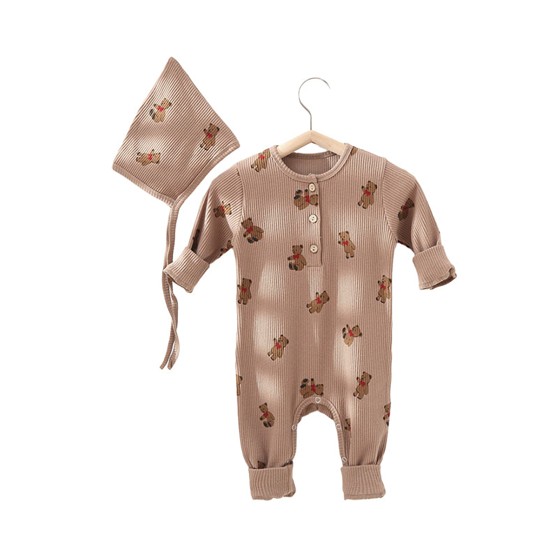 Baby Unisex Animals Muslin&Ribbed Print Jumpsuits Wholesale 220518201