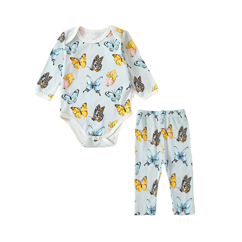2 Pieces Set Baby Unisex Fruit Butterfly Print Rompers And Pants Wholesale 220518227