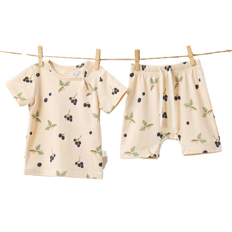 2 Pieces Set Baby Kid Girls Flower Plant Print T-Shirts And Shorts Wholesale 220518257