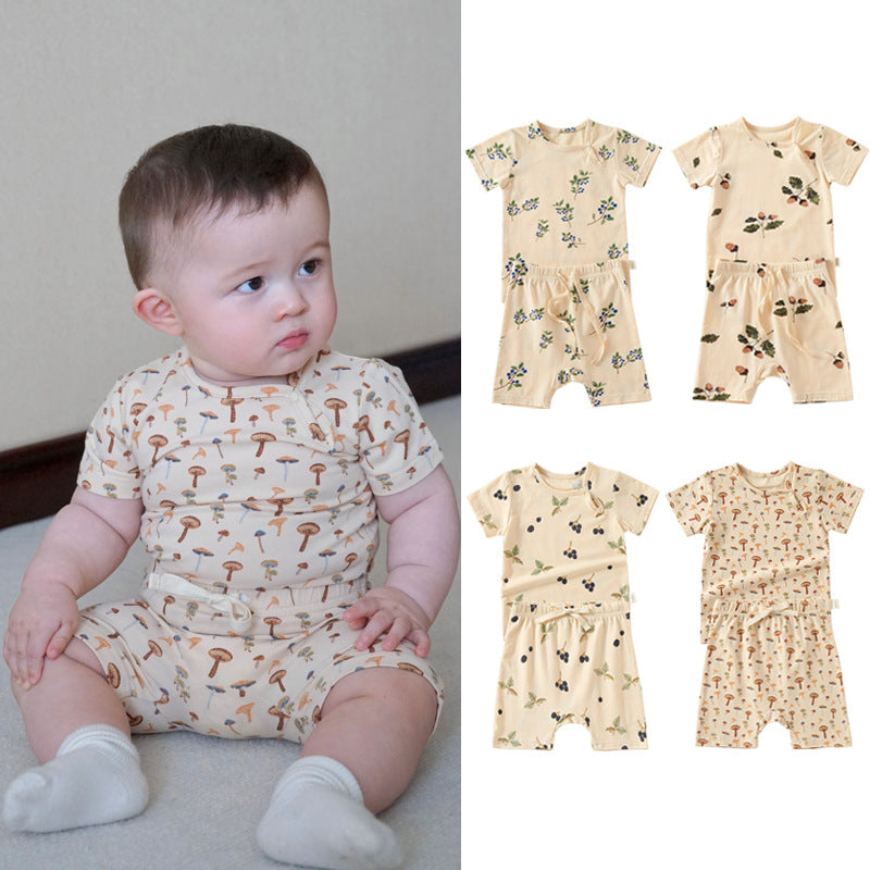 2 Pieces Set Baby Kid Girls Flower Plant Print T-Shirts And Shorts Wholesale 220518257