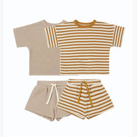 Load image into Gallery viewer, 2 Pieces Set Baby Unisex Solid Color Striped T-Shirts And Shorts Wholesale 220518266
