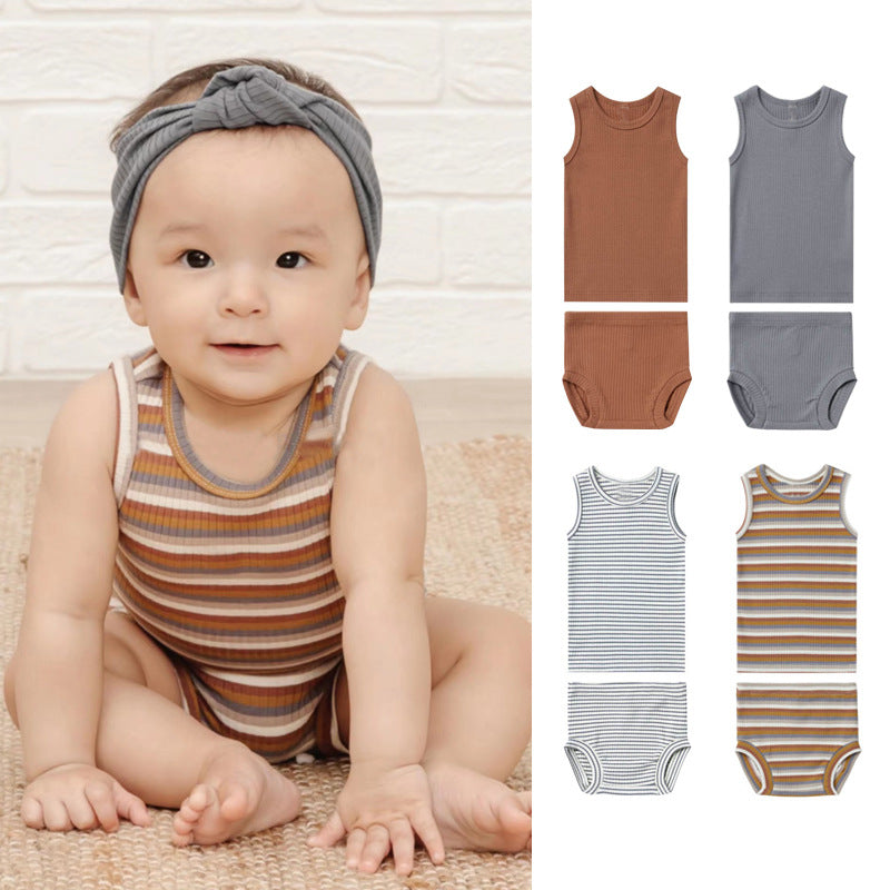 2 Pieces Set Baby Unisex Striped Tank Tops And Shorts Wholesale 220518298