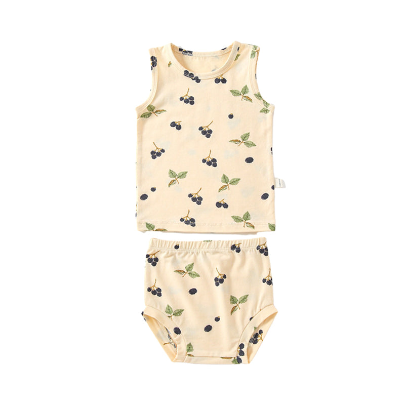 2 Pieces Set Baby Unisex Plant Print Tank Tops And Shorts Wholesale 220518306