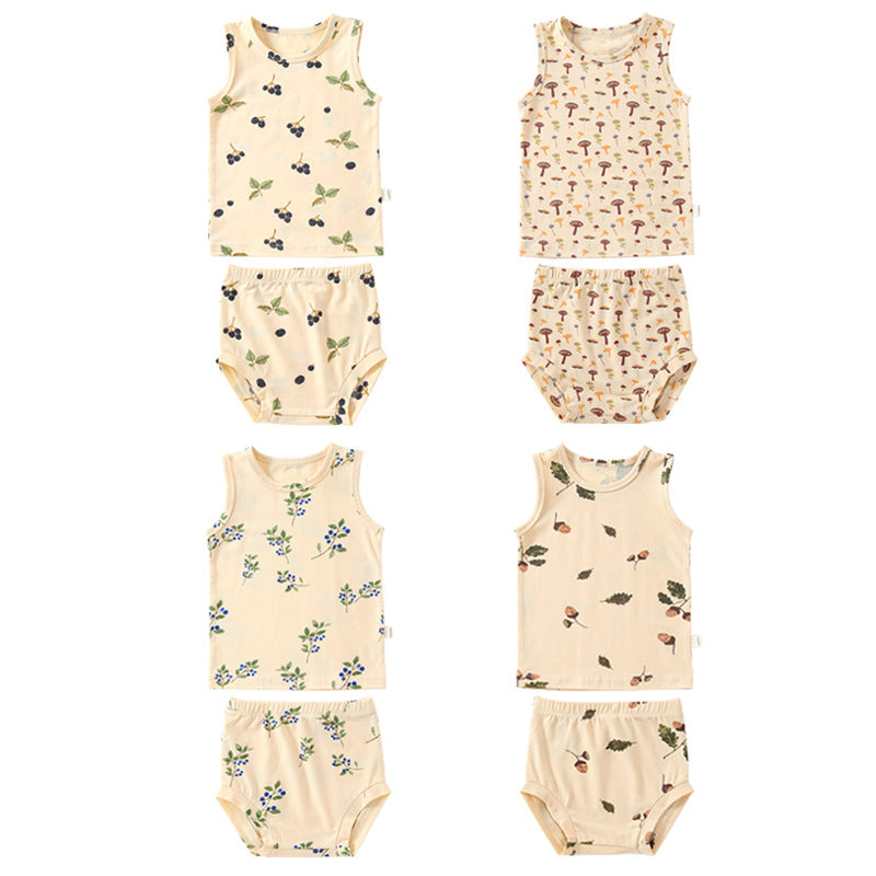 2 Pieces Set Baby Unisex Plant Print Tank Tops And Shorts Wholesale 220518306