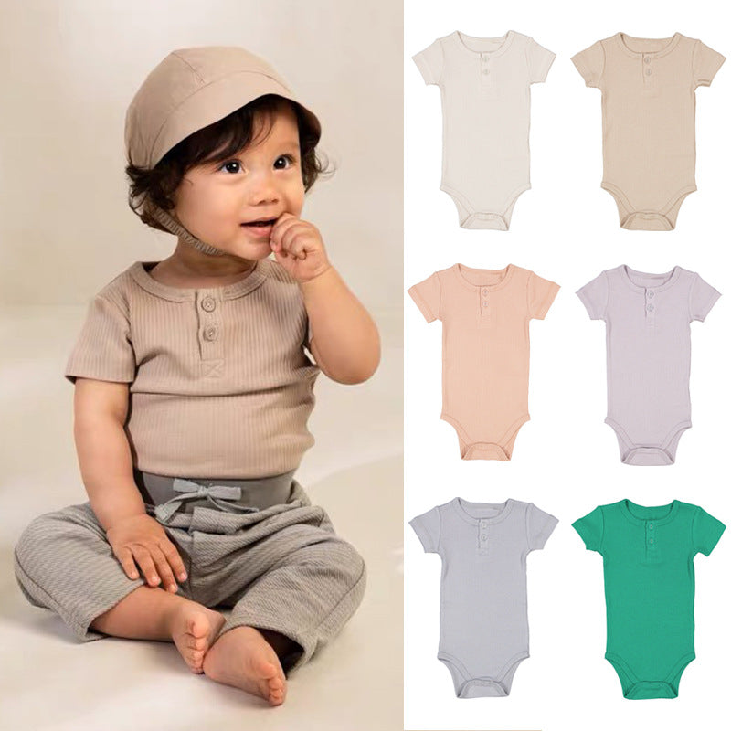 Baby Unisex Solid Color Muslin&Ribbed Rompers Wholesale 220518327