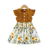 Load image into Gallery viewer, Baby Kid Girls Flower Muslin&amp;Ribbed Print Dresses Wholesale 22051833
