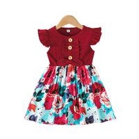 Load image into Gallery viewer, Baby Kid Girls Flower Muslin&amp;Ribbed Print Dresses Wholesale 22051833
