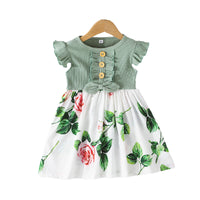 Load image into Gallery viewer, Baby Kid Girls Flower Muslin&amp;Ribbed Print Dresses Wholesale 22051833
