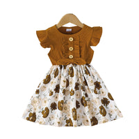 Load image into Gallery viewer, Baby Kid Girls Flower Muslin&amp;Ribbed Print Dresses Wholesale 22051833
