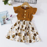 Load image into Gallery viewer, Baby Kid Girls Flower Muslin&amp;Ribbed Print Dresses Wholesale 22051833
