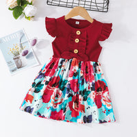 Load image into Gallery viewer, Baby Kid Girls Flower Muslin&amp;Ribbed Print Dresses Wholesale 22051833
