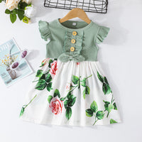 Load image into Gallery viewer, Baby Kid Girls Flower Muslin&amp;Ribbed Print Dresses Wholesale 22051833
