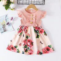 Load image into Gallery viewer, Baby Kid Girls Flower Muslin&amp;Ribbed Print Dresses Wholesale 22051833
